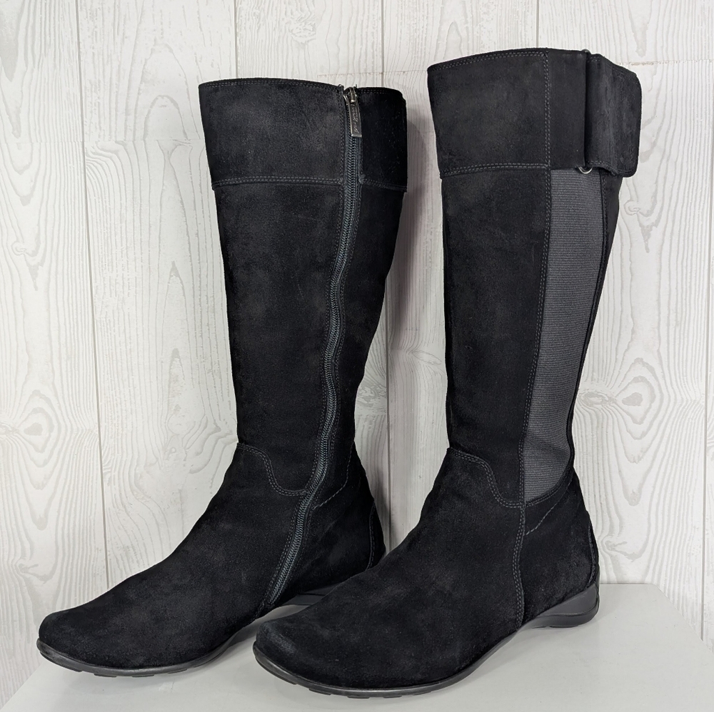 Paul Green Suede Leather Boots Women's Size 7.5 Knee High w/ Stretch and Z ipper